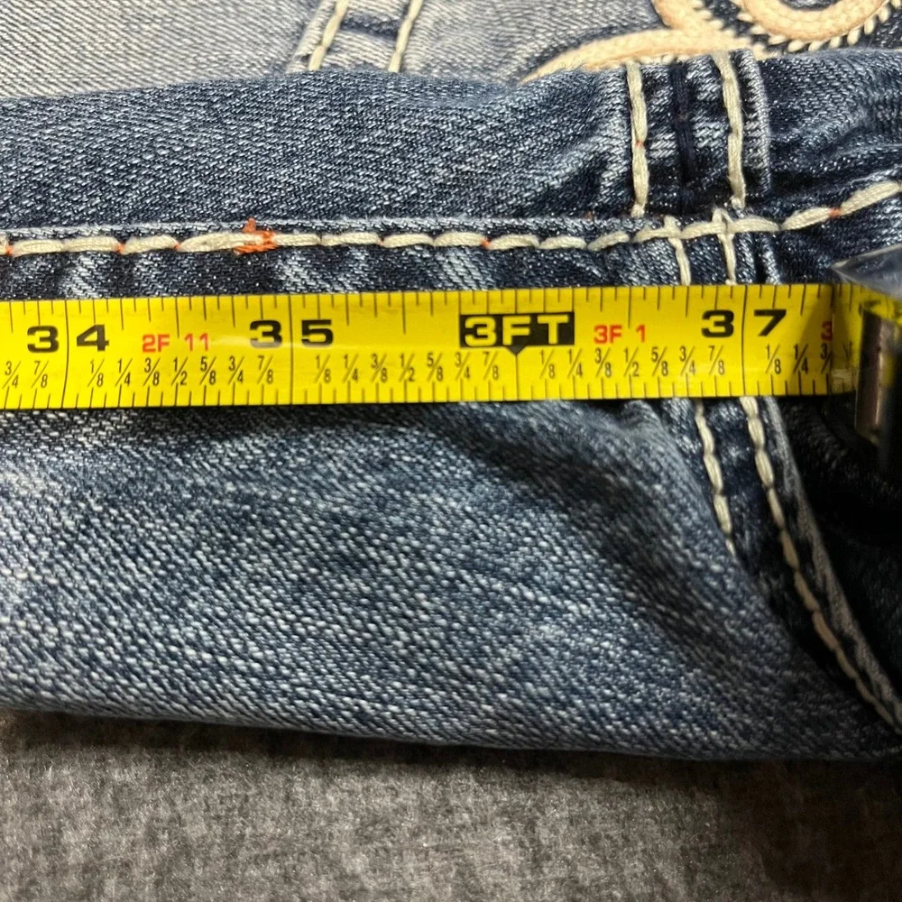 Rock Revival Justin Relaxed Straight Jeans Mens 33x35 Light Wash Distressed Y2K